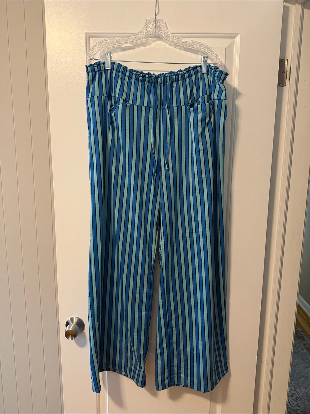 Blue Striped Wide-Leg Pants